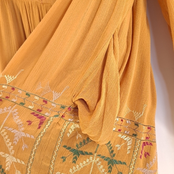Free People Rhiannon Mustard Embroidered Mini Dress Boho - Sz Small - Picture 11 of 15